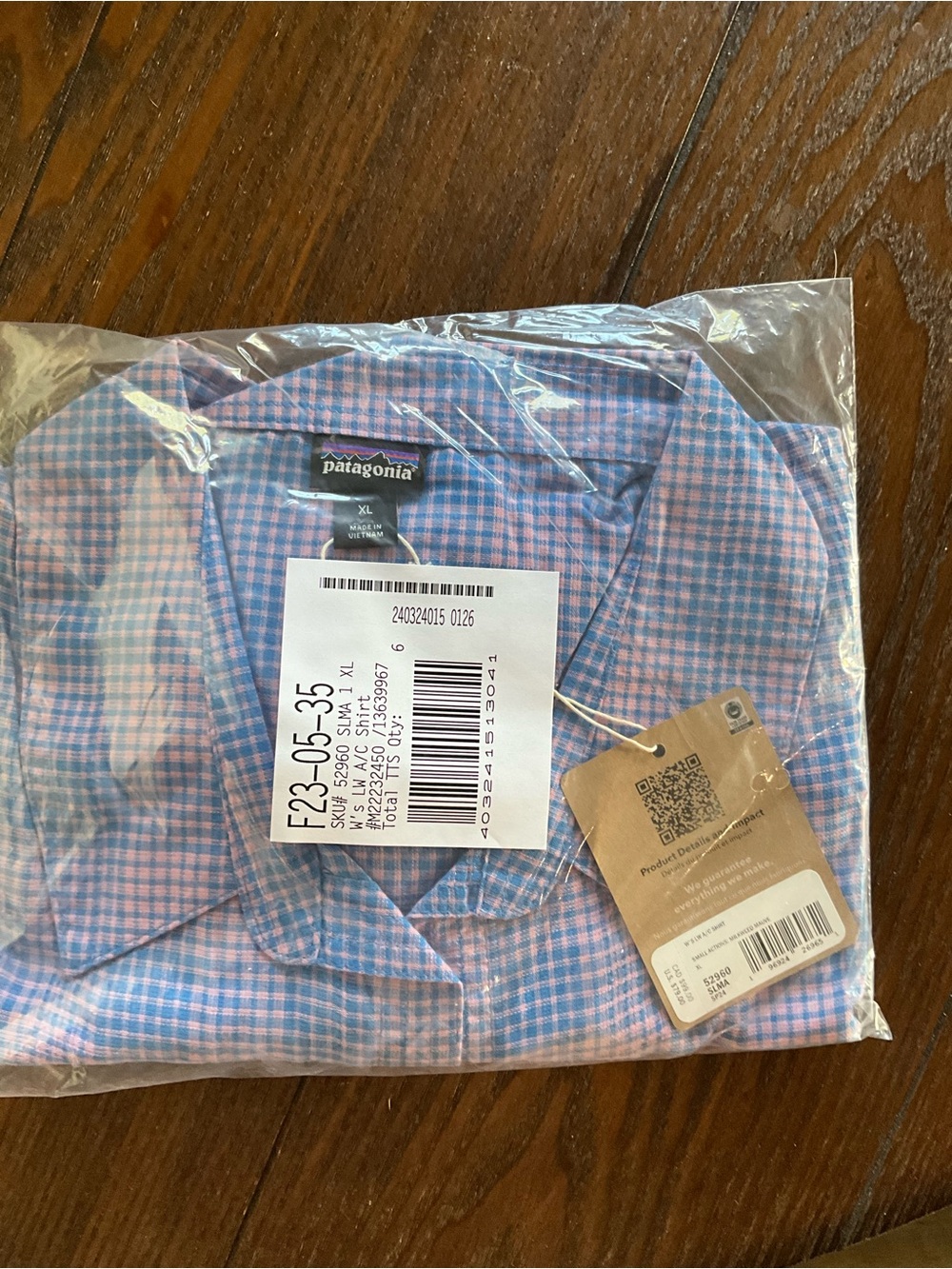 Patagonia womens Blue and Pink Gingham Button-Down Shirt